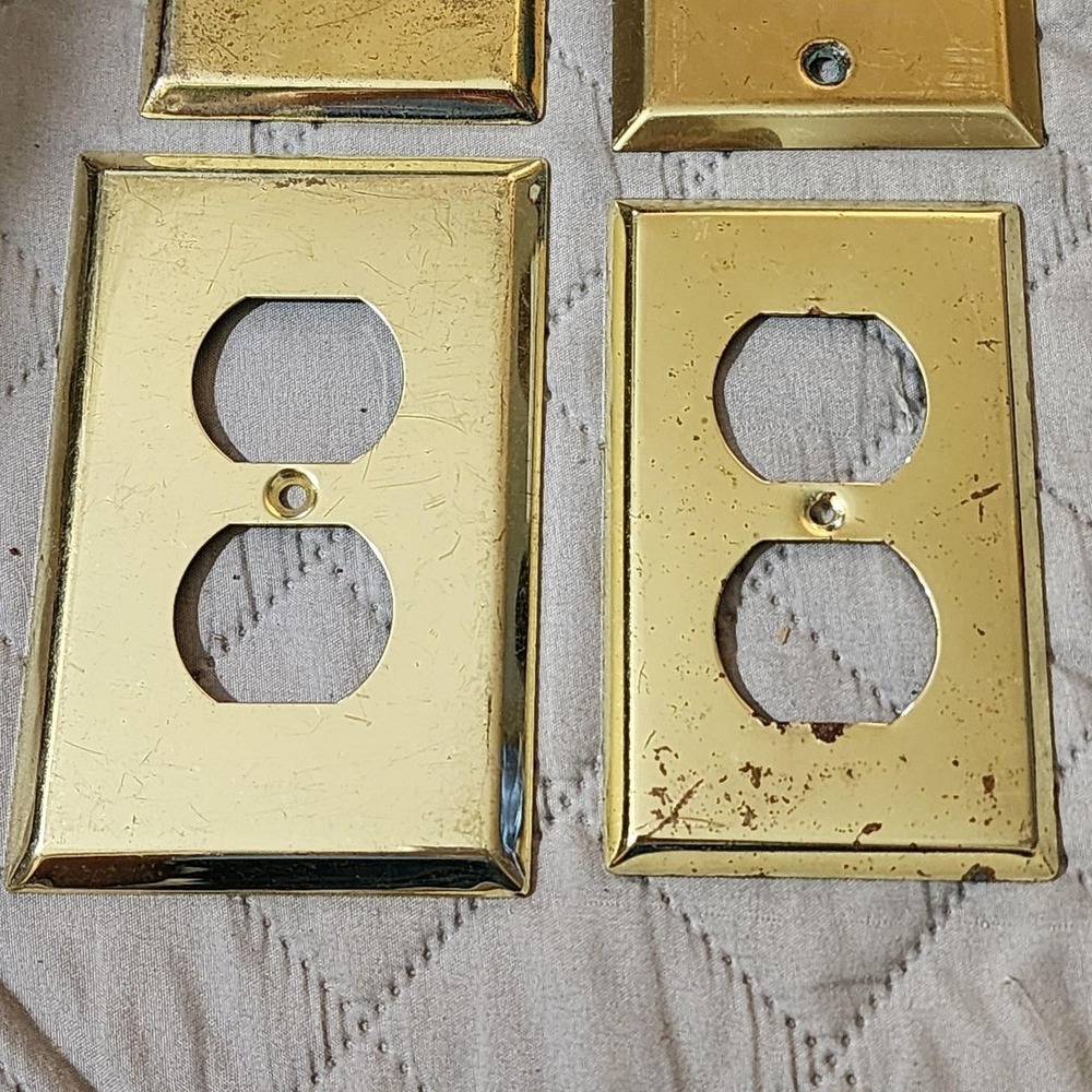 Vintage Solid Brass Wall Plate Lot Toggle Duplex Outlet Decorator Switch Covers - Picture 2 of 8
